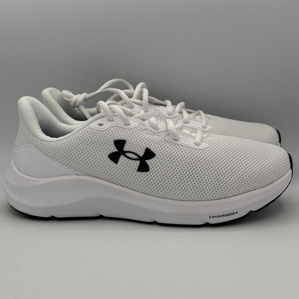 Under Armour Charged Pursuit 4 Shoes Mens 8 White Black Running 3028254-100
